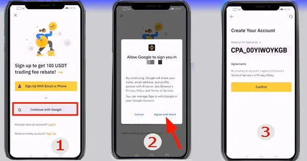شرح كيفية تداول العملات الرقمية Binance بالعربي للمبتدئين 2 لقطات شاشة لعملية التسجيل في تطبيق Binance