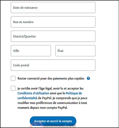 انشاء حساب PayPal في الجزائر مفعل 100% ارسال واستقبال الأموال 6 التسجيل في باي بال إضافة العنوان الشخصي