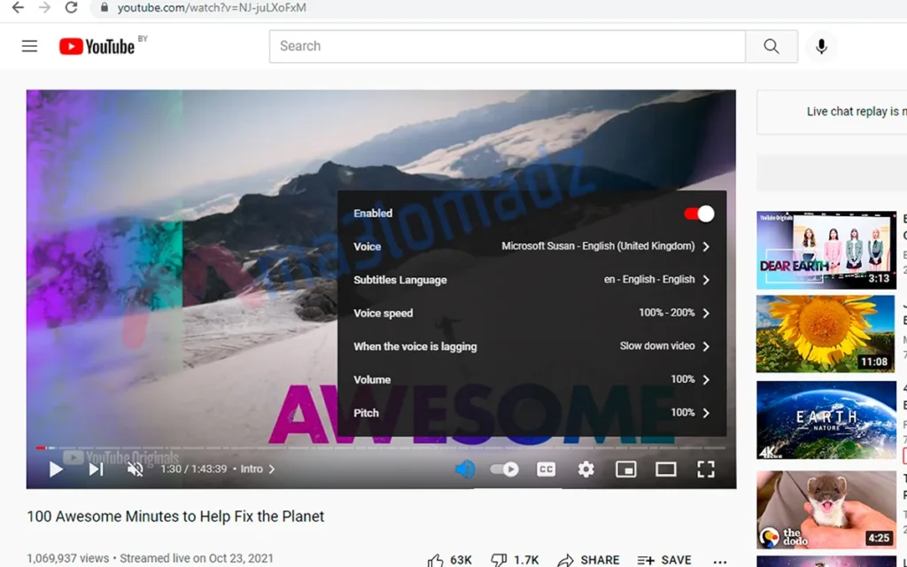دبلجة وترجمة فيديوهات اليوتيوب Speak Subtitles for YouTube 3 تخصيص اداة Speak Subtitles for YouTube لترجمة فيديوهات يوتيوب